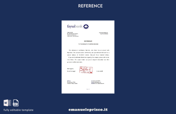 modello di riferimento della banca Pakistan Faysal in stile verificato